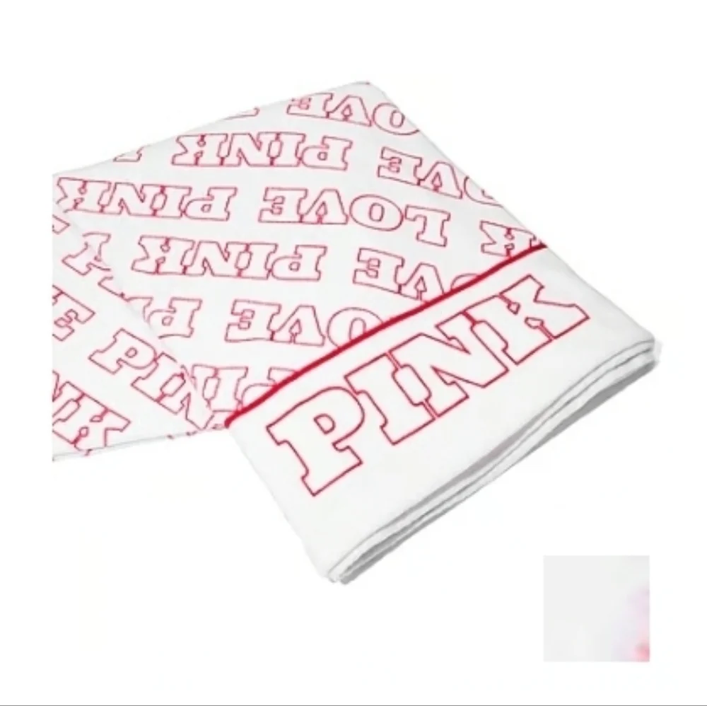 PINK White & Red Logo Beach Towel